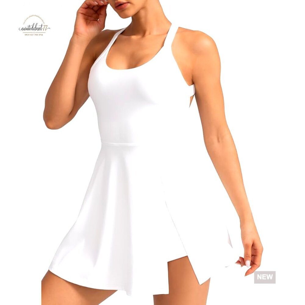 Women's Tennis Dress with Built-in Shorts Pockets Bra Activewear
